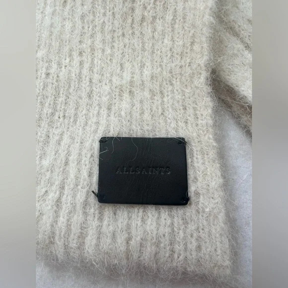 All Saints Cable Knit Ivory Rectangle Scarf Laurie 100% Wool Preppy Quiet Luxury - Picture 5 of 8